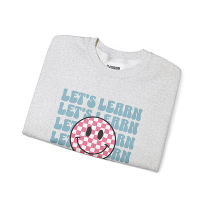 "Let's Learn Checkered Smiley Face" Teacher Sweatshirt