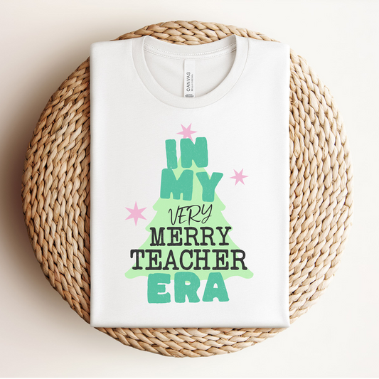 "In My Very Merry Teacher Era" Christmas Teacher T-shirt