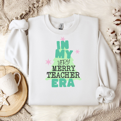 "In My Very Merry Teacher Era" Teacher Crewneck Sweatshirt